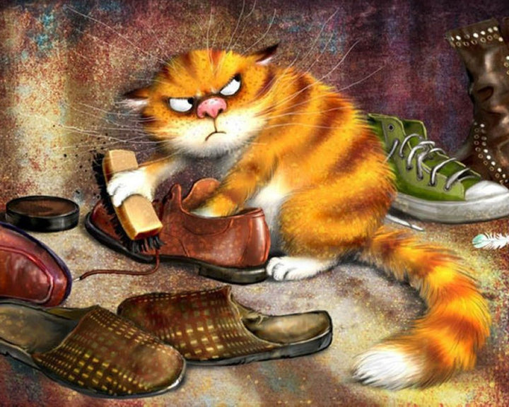 Paint By Numbers - Cat Shining A Shoe - Framed- 40x50cm - Arterium 