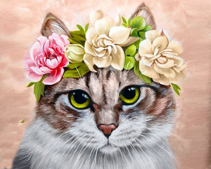 Paint By Numbers - Cat Wearing A Flower Crown - Framed- 40x50cm - Arterium 