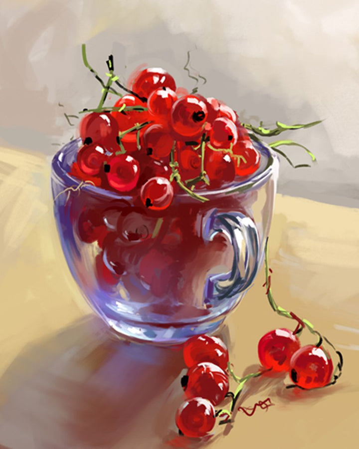 Paint By Numbers - Still Life Of Cherries In A Bowl - Framed- 40x50cm - Arterium 
