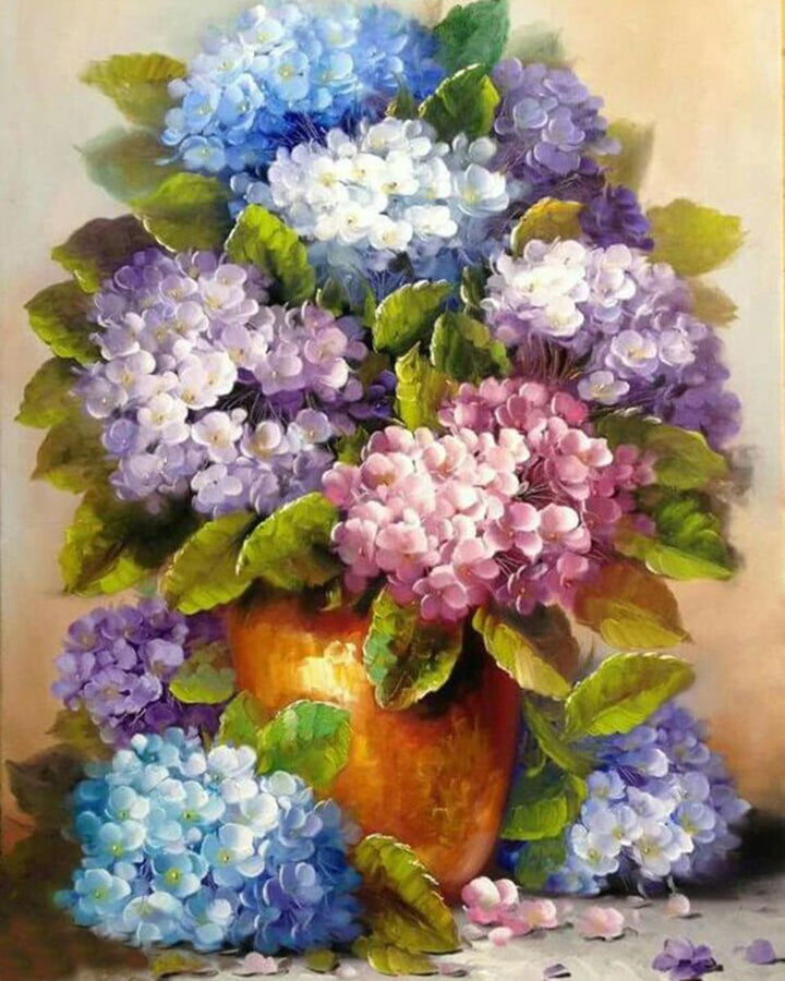 Paint By Numbers - Violet And Blue Flowers In A Vase - Framed- 40x50cm - Arterium 