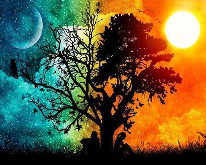 Paint By Numbers - Captivating Tree Silhouette: A Breathtaking Sky Painting - Framed- 40x50cm - Arterium 