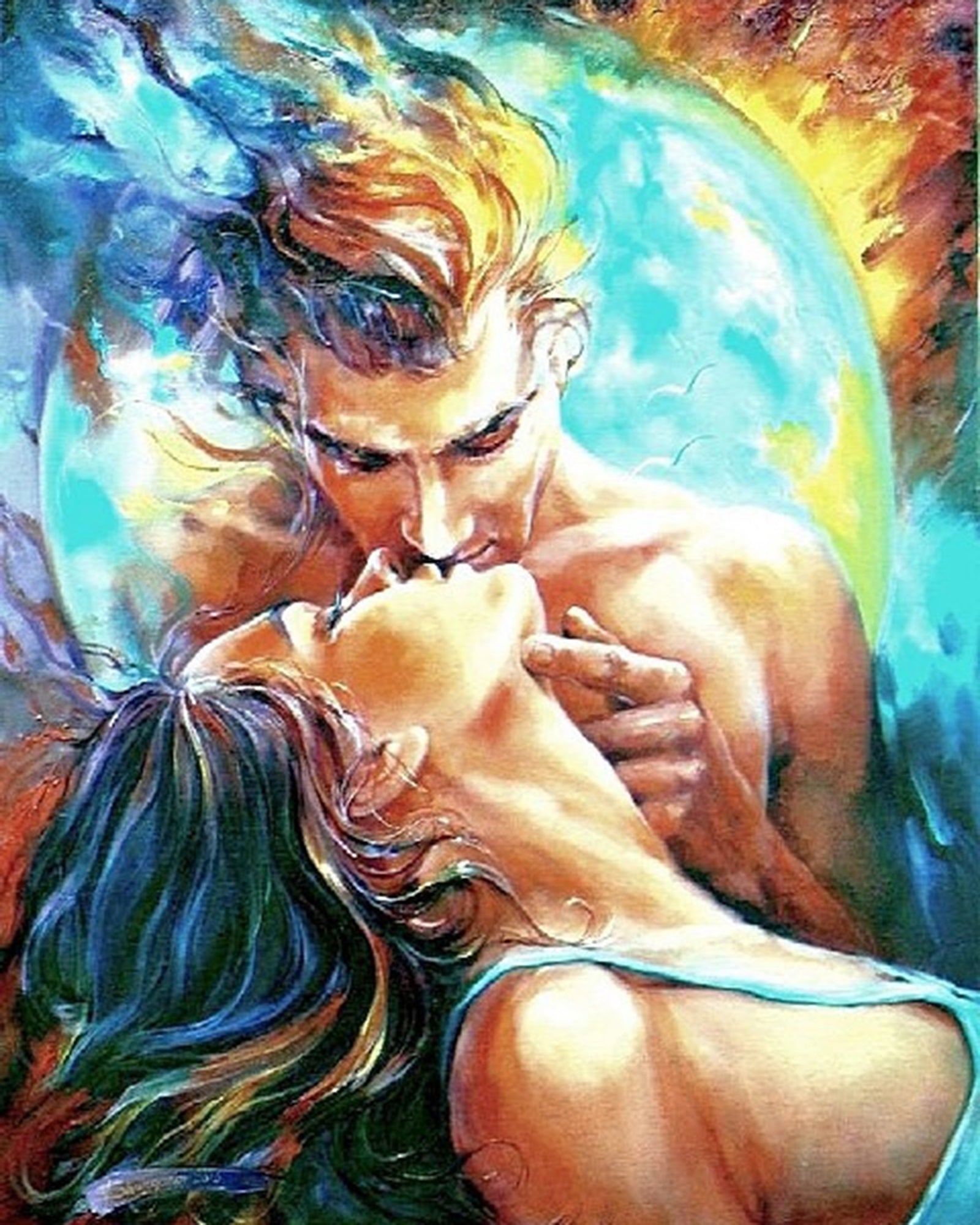 Paint By Numbers - Captivating Embrace: Intimate And Romantic Scene Of Passionate Love - Framed- 40x50cm - Arterium 