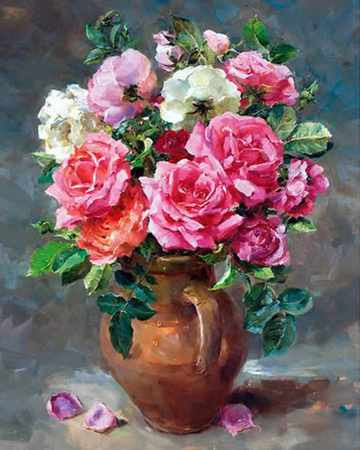 Paint By Numbers - Still Life: Vibrant Pink Rose Bouquet - Framed- 40x50cm - Arterium 
