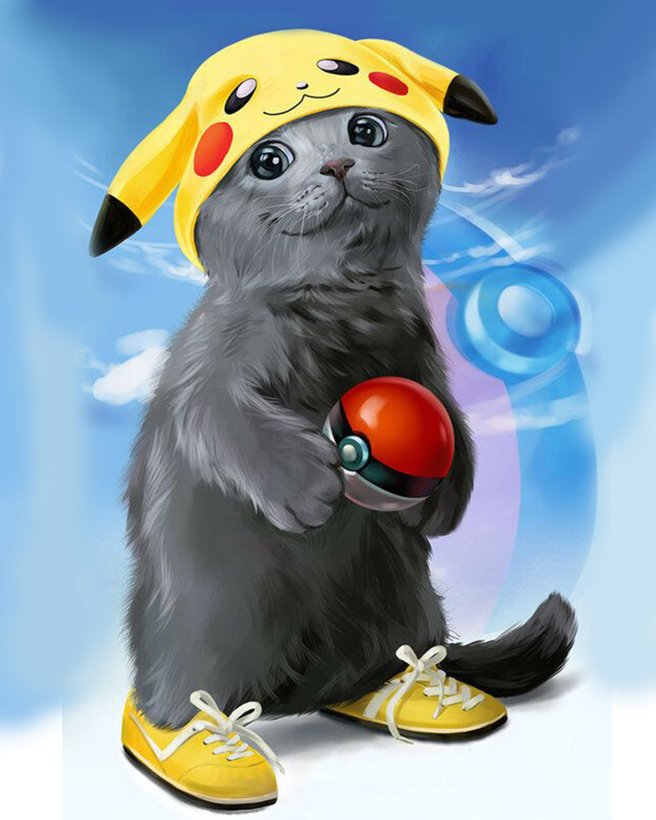 Paint By Numbers - Cheerful Gray Cat In Pikachu Costume With Playful Atmosphere - Framed- 40x50cm - Arterium 
