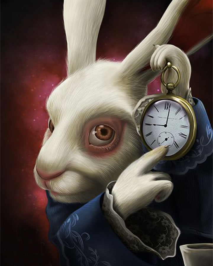 Paint By Numbers - Surreal White Rabbit: A Wonderland-Inspired Image - Framed- 40x50cm - Arterium 