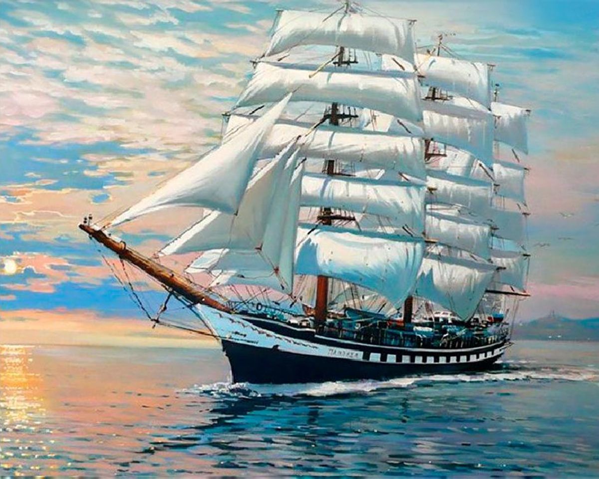 Paint By Numbers - Captivating Seascape: Majestic Black Sailing Ship In Motion - Framed- 40x50cm - Arterium 