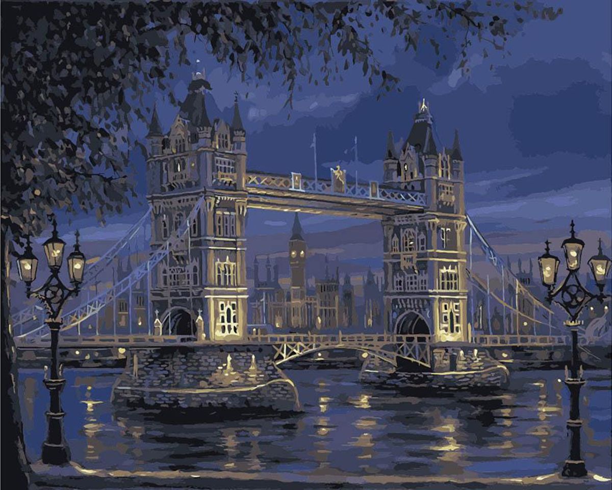 Paint By Numbers - Enchanting Night View: Tower Bridge Illuminated In London - Framed- 40x50cm - Arterium 