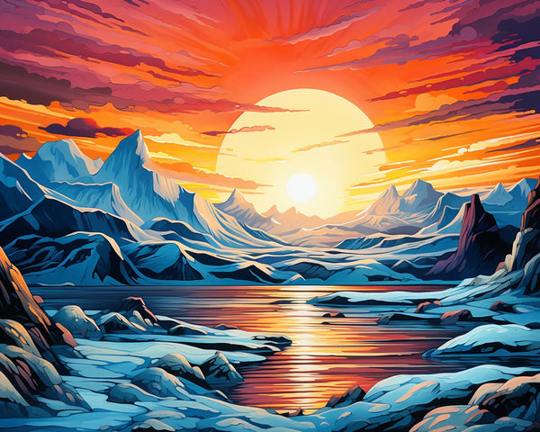 Paint By Numbers - Captivating Winter Sunset: A Shimmering Spectacle Of Gold - Framed- 40x50cm - Arterium 