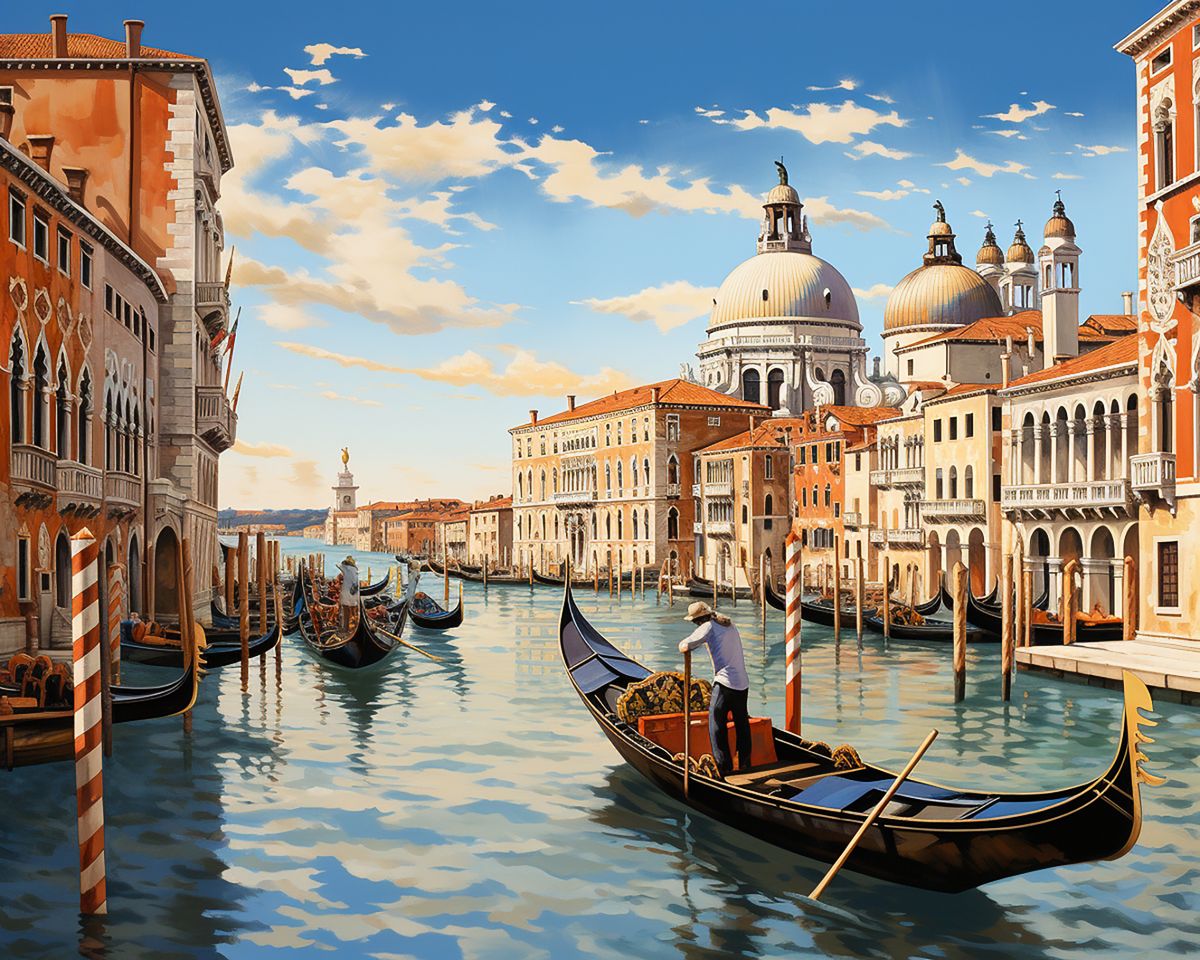 Paint By Numbers - Tranquil Grand Canal: A Captivating Gondola Journey In Venece - Framed- 40x50cm - Arterium 
