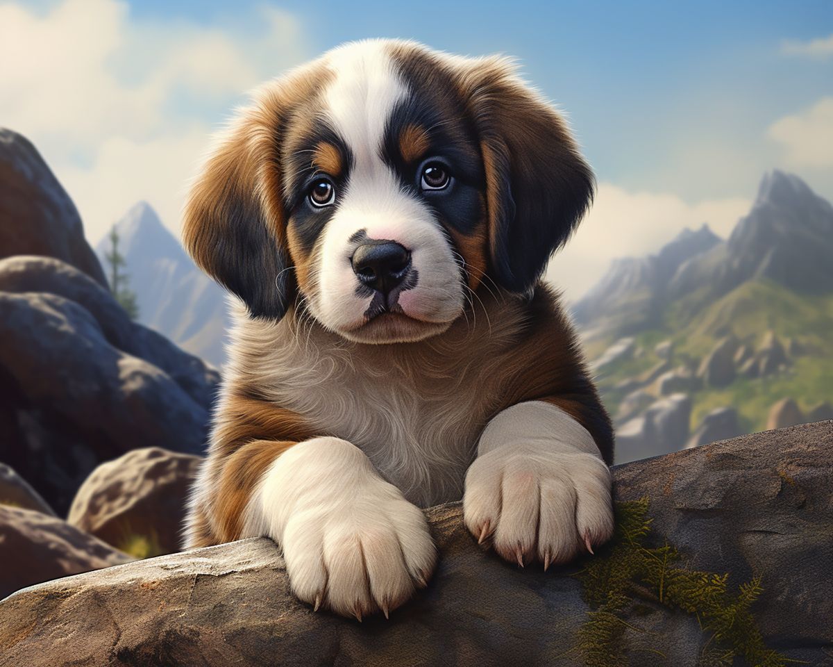 Paint By Numbers - Adorable Puppy On Scenic Rock - Framed- 40x50cm - Arterium 