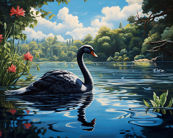 Paint By Numbers - Black Swan On A Lake - Framed- 40x50cm - Arterium 