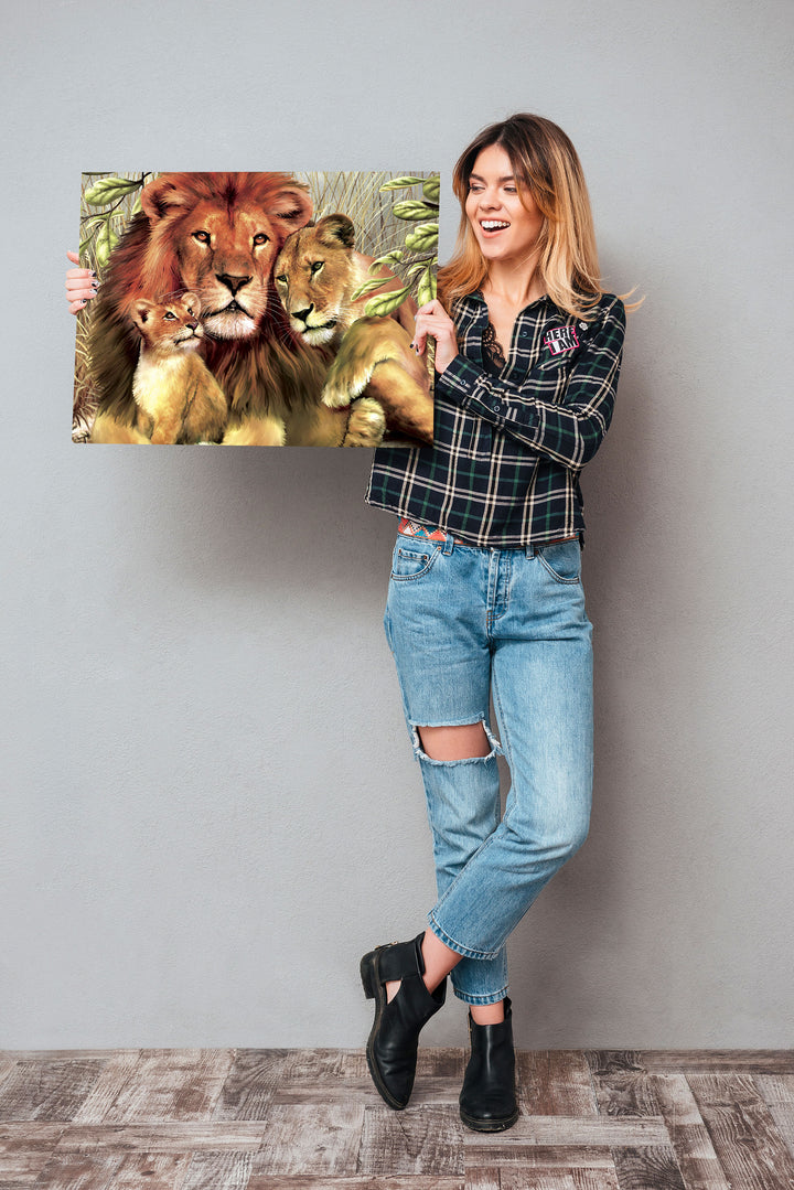Paint By Numbers - Lion With Two Cubs - Framed- 40x50cm - Arterium 