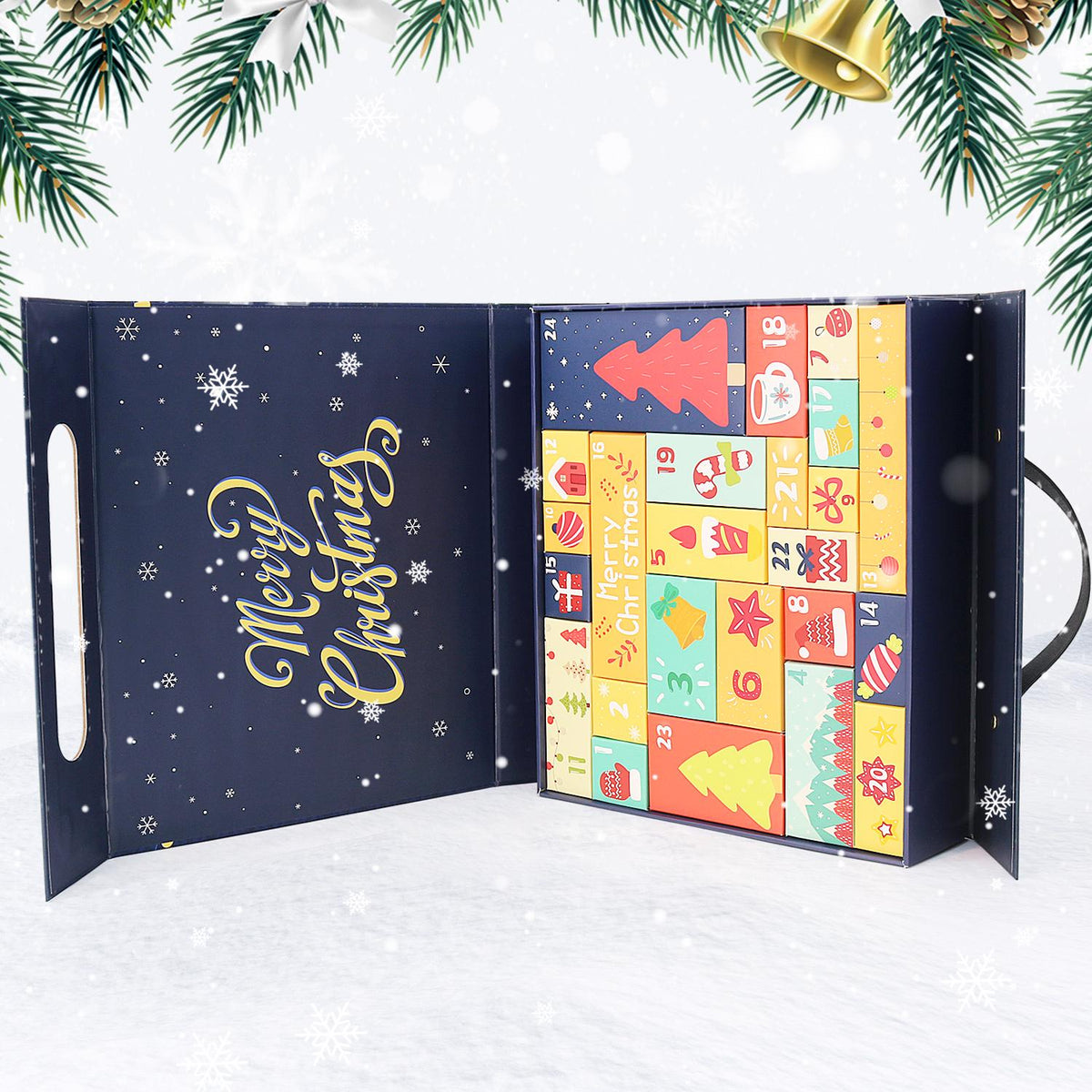 Navy blue Christmas diamond painting advent calendar, open