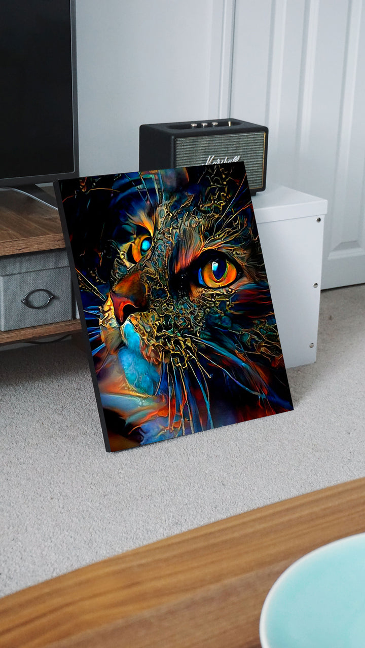 Paint By Numbers - Mysterious Cat: Vibrant Digital Painting With Orange And Blue Palette - Framed- 40x50cm - Arterium 