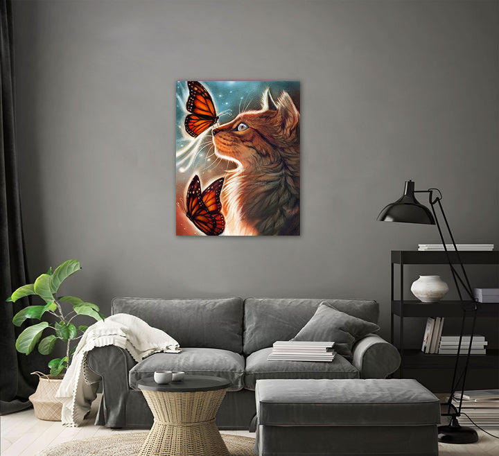 Paint By Numbers - Cat And Butterflies - Framed- 40x50cm - Arterium 