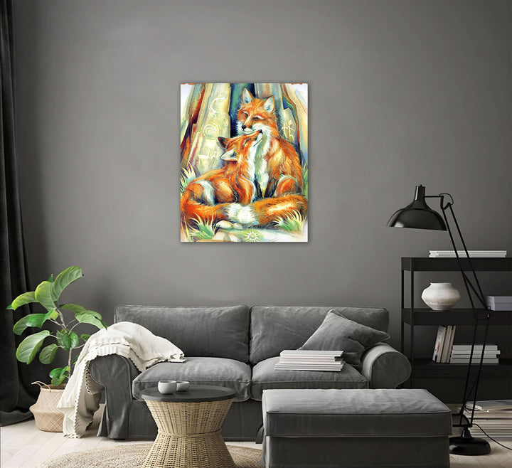 Paint By Numbers - Two Foxes Cuddling - Framed- 40x50cm - Arterium 