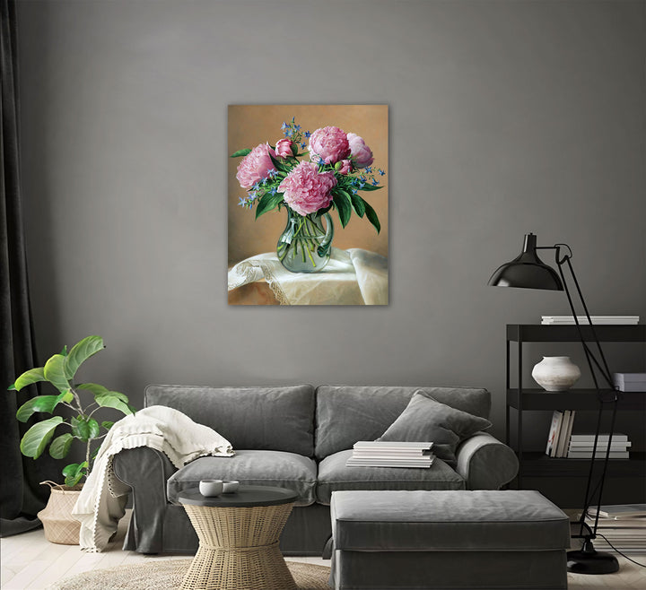 Paint By Numbers - Pink Flowers In A Glass Vase - Framed- 40x50cm - Arterium 