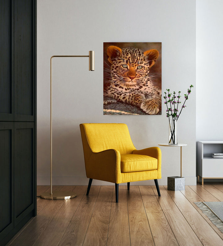 Paint By Numbers - Blue-Eyed Leopard Cub Stuns With Vibrant Spots - Framed- 40x50cm - Arterium 