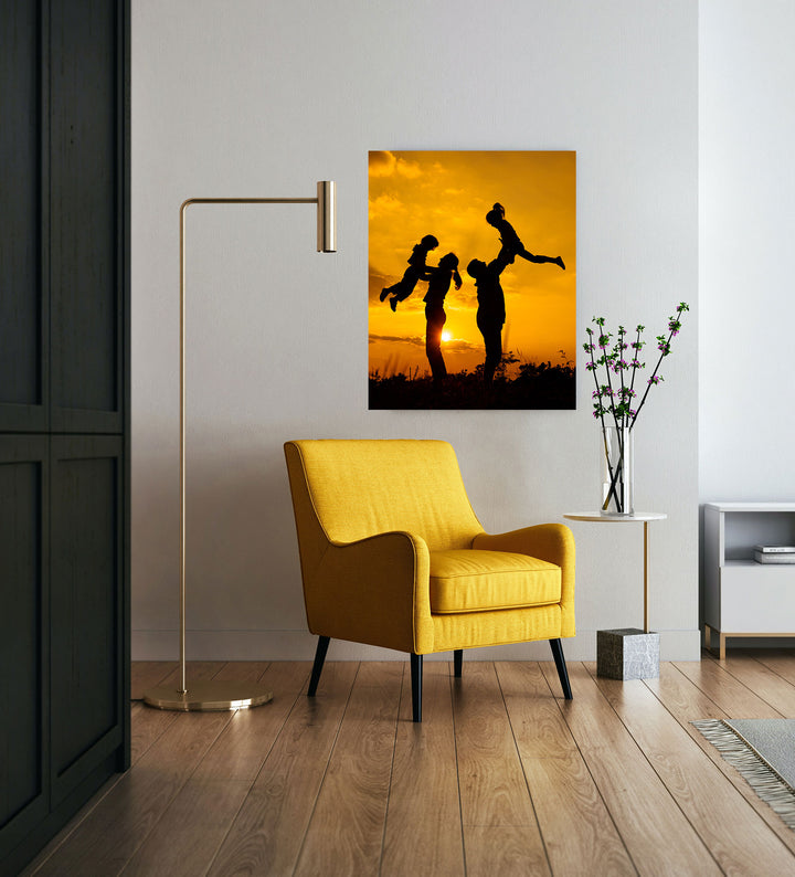 Paint By Numbers - Family Of Four Basks In Golden Sunset Glow - Framed- 40x50cm - Arterium 