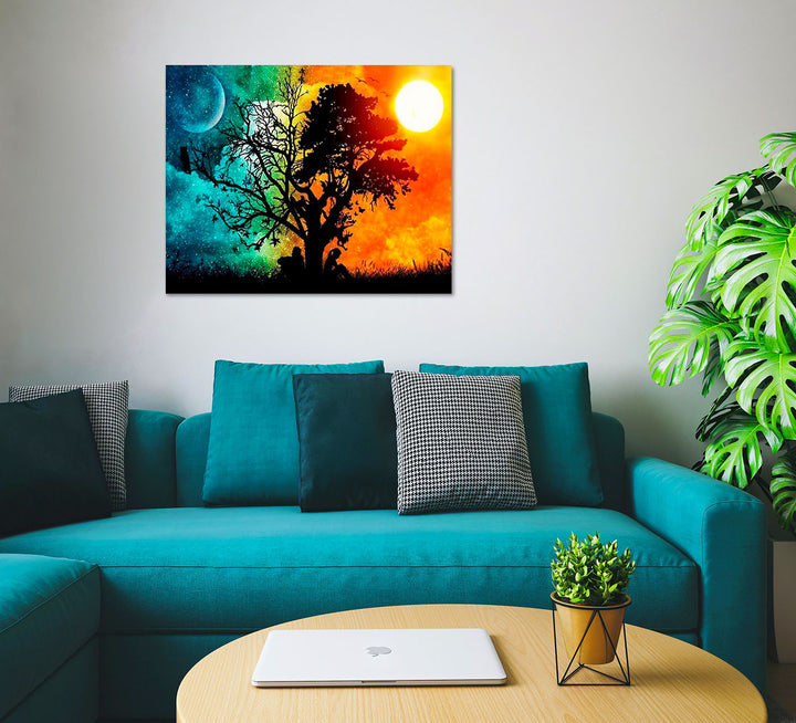 Paint By Numbers - Captivating Tree Silhouette: A Breathtaking Sky Painting - Framed- 40x50cm - Arterium 