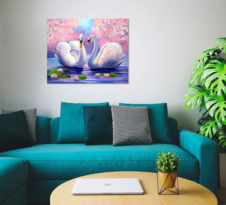 Paint By Numbers - Two Swans With A Pink Background - Framed- 40x50cm - Arterium 