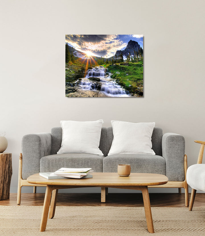 Paint By Numbers - Captivating Natural Landscape: Waterfall, Sunlit Sky, And Mountain - Framed- 40x50cm - Arterium 