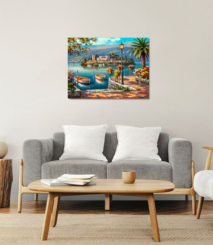 Paint By Numbers - Painting Of Boats On A Lake - Framed- 40x50cm - Arterium 