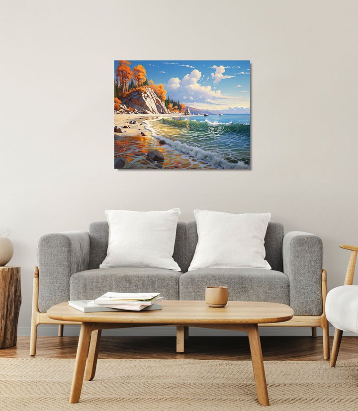 Paint By Numbers - Tranquil Beach Scene: A Painting-Like Depiction Of Autumnal Beauty - Framed- 40x50cm - Arterium 