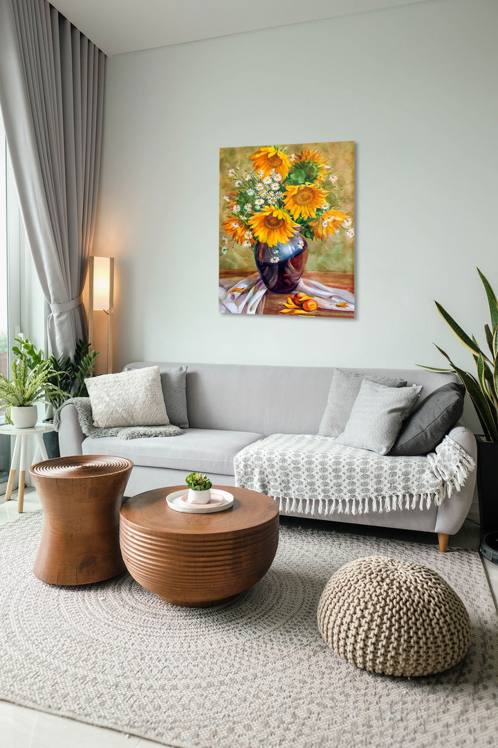 Paint By Numbers - Sunflowers In A Vase With Green Background - Framed- 40x50cm - Arterium 
