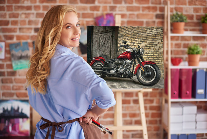 Paint By Numbers - Red Harley-Davidson On A Brick Road - Framed- 40x50cm - Arterium 