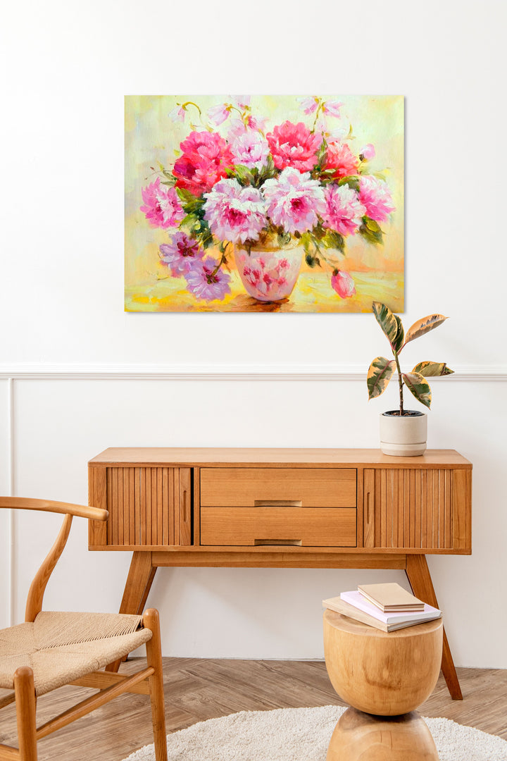 Paint By Numbers - Vibrant Floral Still Life: A Captivating Composition In Pink, Purple, And Yellow - Framed- 40x50cm - Arterium 