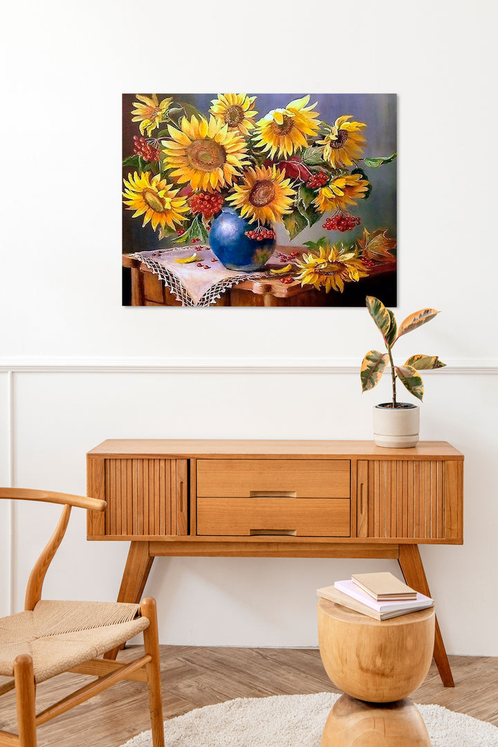 Paint By Numbers - Vibrant Sunflower Still Life: A Captivating Blend Of Colors And Contrast - Framed- 40x50cm - Arterium 