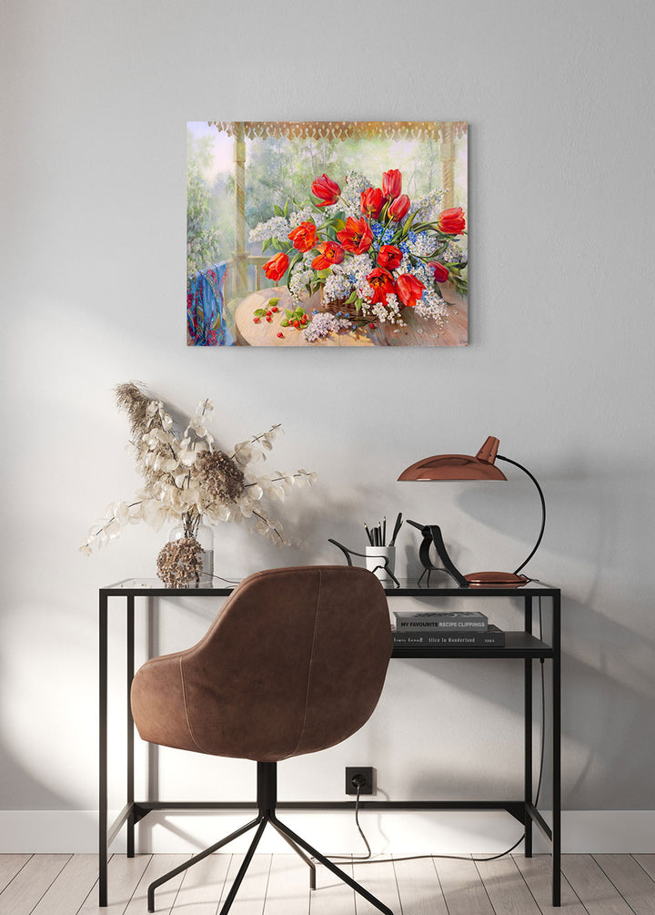 Paint By Numbers - Poppies And White Flowers On A Table Outside - Framed- 40x50cm - Arterium 