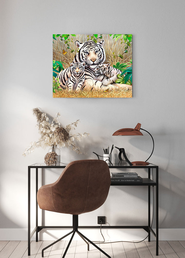 Paint By Numbers - White Tiger With Little Baby Tigers - Framed- 40x50cm - Arterium 
