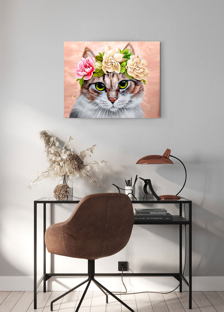 Paint By Numbers - Cat Wearing A Flower Crown - Framed- 40x50cm - Arterium 