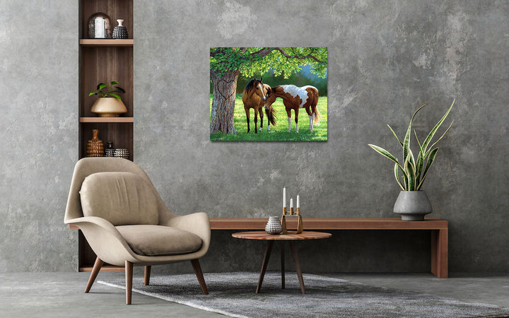 Paint By Numbers - Two Horses Standing In A Grassy Field - Framed- 40x50cm - Arterium 