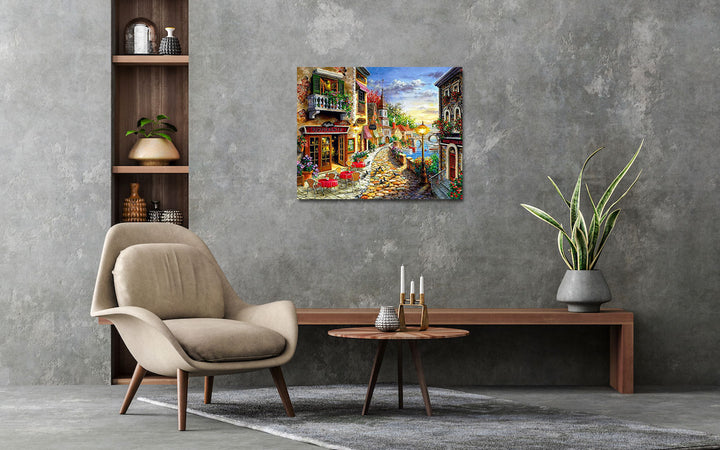 Paint By Numbers - Painting Of A Street With A Building And A Lake - Framed- 40x50cm - Arterium 