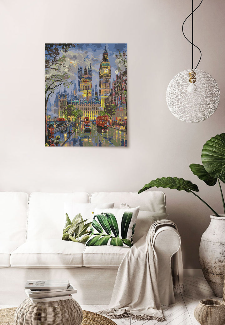 Paint By Numbers - Rainy London: Houses Of Parliament And A Double Decker - Framed- 40x50cm - Arterium 