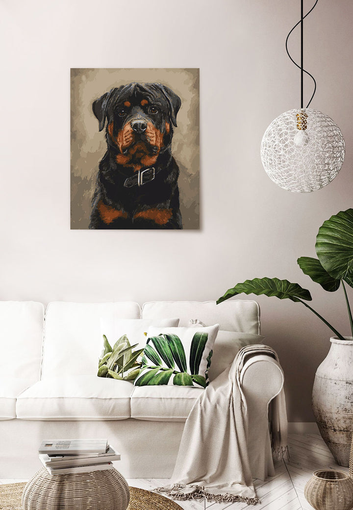 Paint By Numbers - Rottweiler Sitting Looking At The Camera - Framed- 40x50cm - Arterium 