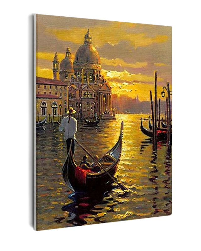 Paint By Numbers - Tranquil Sunset In Venice: Gondolas, Golden Sky, And Serene Beauty - Framed- 40x50cm - Arterium 