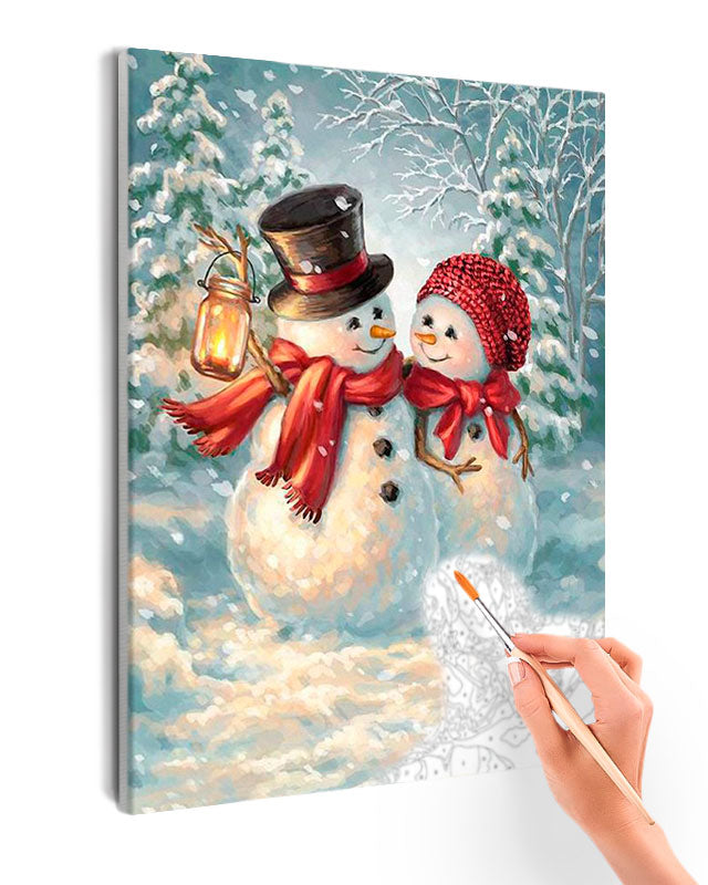 Paint By Numbers - Two Snowmen Hugging - Framed- 40x50cm - Arterium 