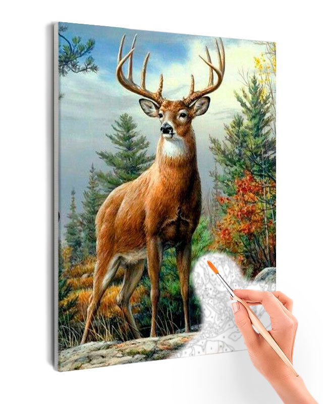 Paint By Numbers - Autumn Forest: Tan Deer Amidst Vibrant Foliage - Framed- 40x50cm - Arterium 