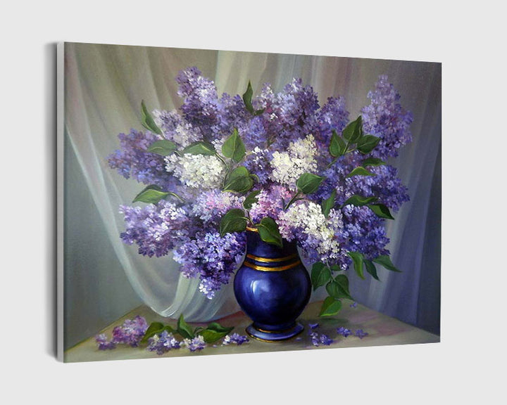 Paint By Numbers - Purple And White Flowers In A Blue Vase - Framed- 40x50cm - Arterium 