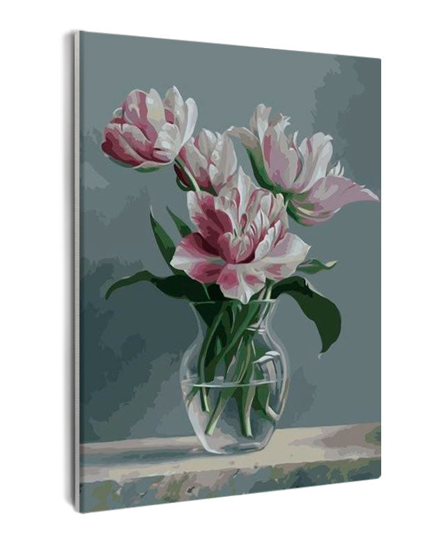 Paint By Numbers - Still Life: Tulip Arrangement In A Glass Vase - Framed- 40x50cm - Arterium 