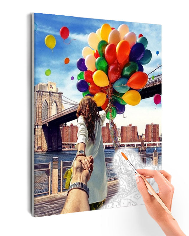 Paint By Numbers - Follow Me: Balloons In New York - Framed- 40x50cm - Arterium 