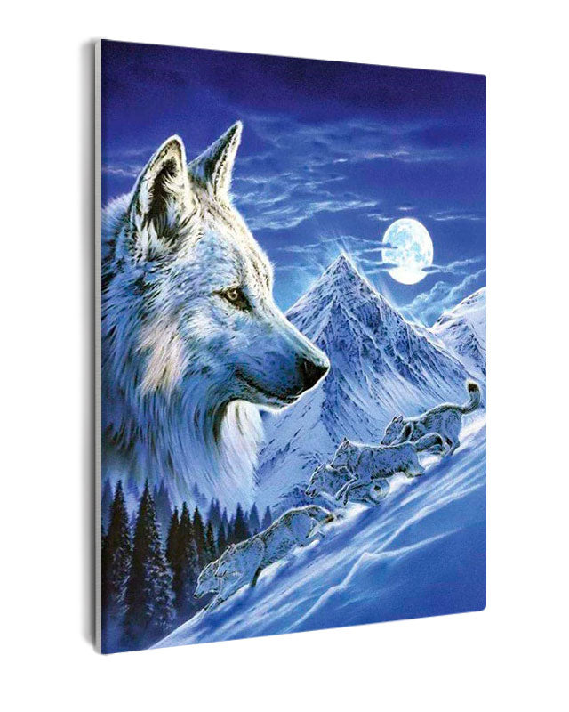 Paint By Numbers - White Wolf At Winter With The Moon Behind - Framed- 40x50cm - Arterium 