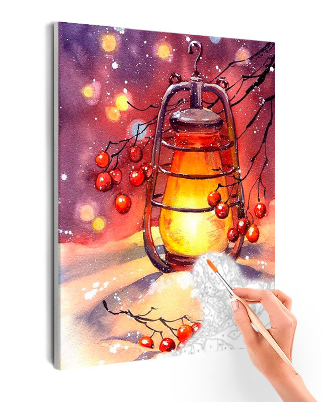 Paint By Numbers - Oil Lamp On A Snow - Framed- 40x50cm - Arterium 
