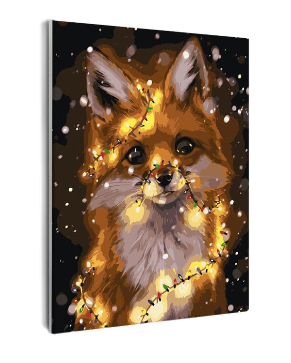 Paint By Numbers - Festive Fox: A Vibrant Holiday Portrait With Snowflakes - Framed- 40x50cm - Arterium 