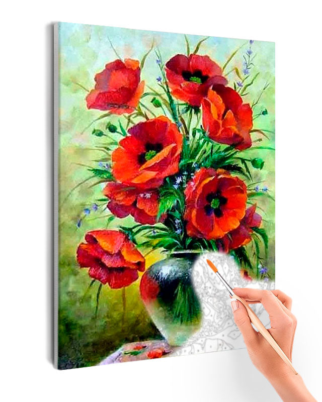 Paint By Numbers - Popies In A Vase - Framed- 40x50cm - Arterium 