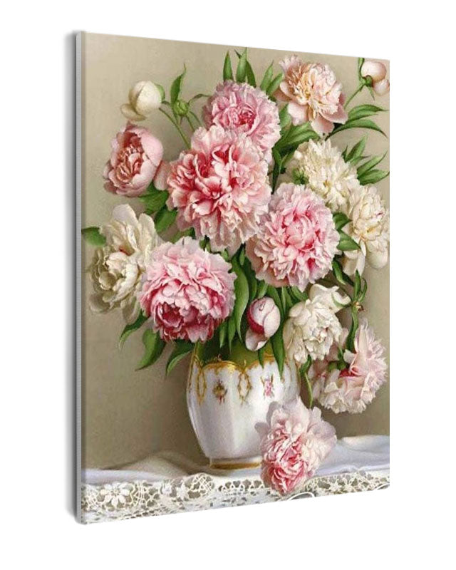 Paint By Numbers - Vase Of Pink And White Flowers - Framed- 40x50cm - Arterium 